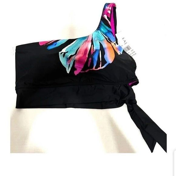 La Blanca NWT Sz 16W Black Multi Plus One Shoulder Swimsuit Top - Picture 3 of 6